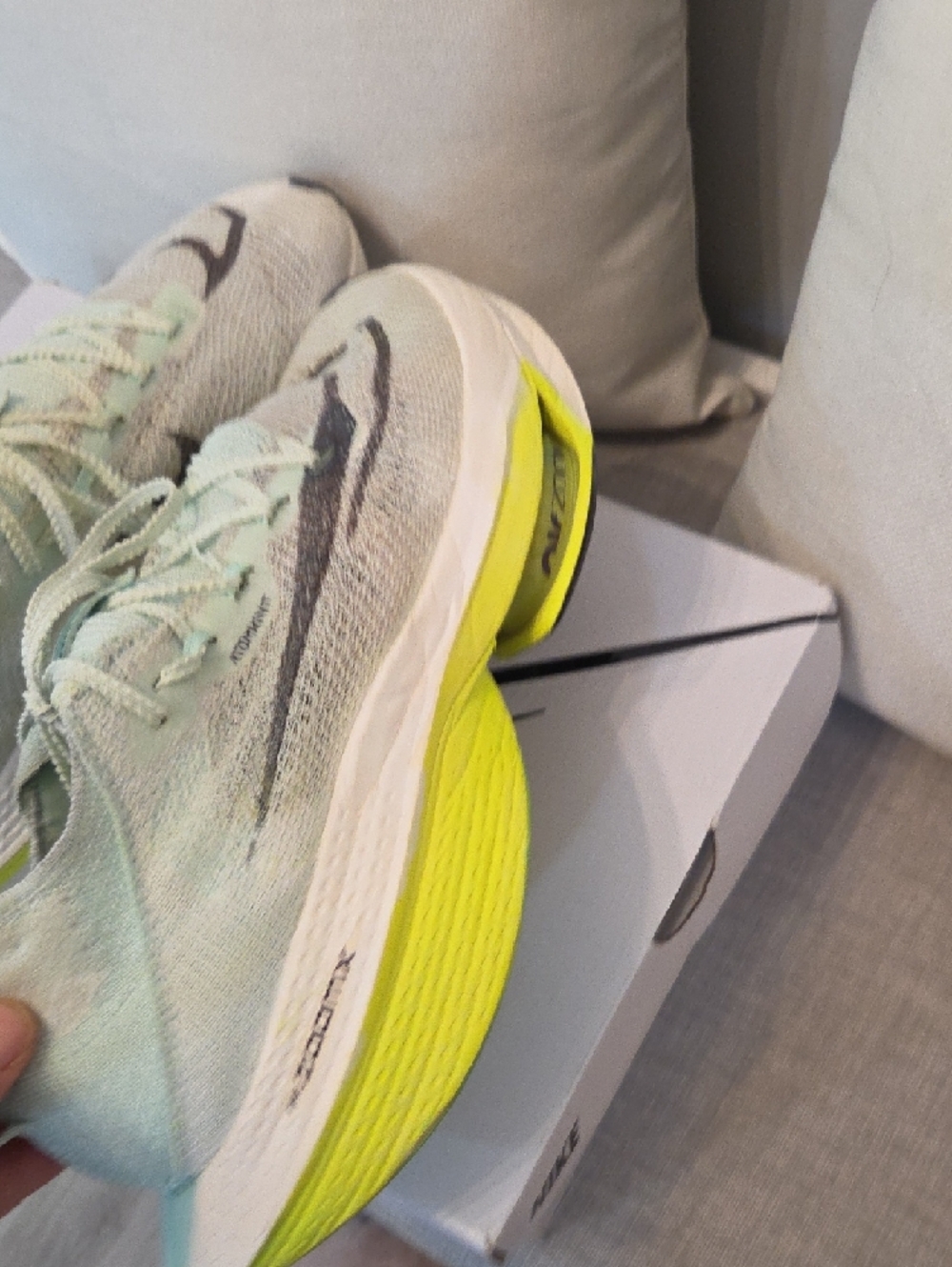 Nike ALPHAFLY Zoom X Women's Green and Neon Yellow Running Shoes - Picture 6 of 10